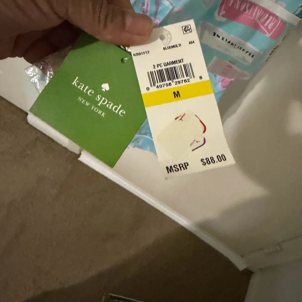 Kate Spade Aqua and Pink Print Pajama Top